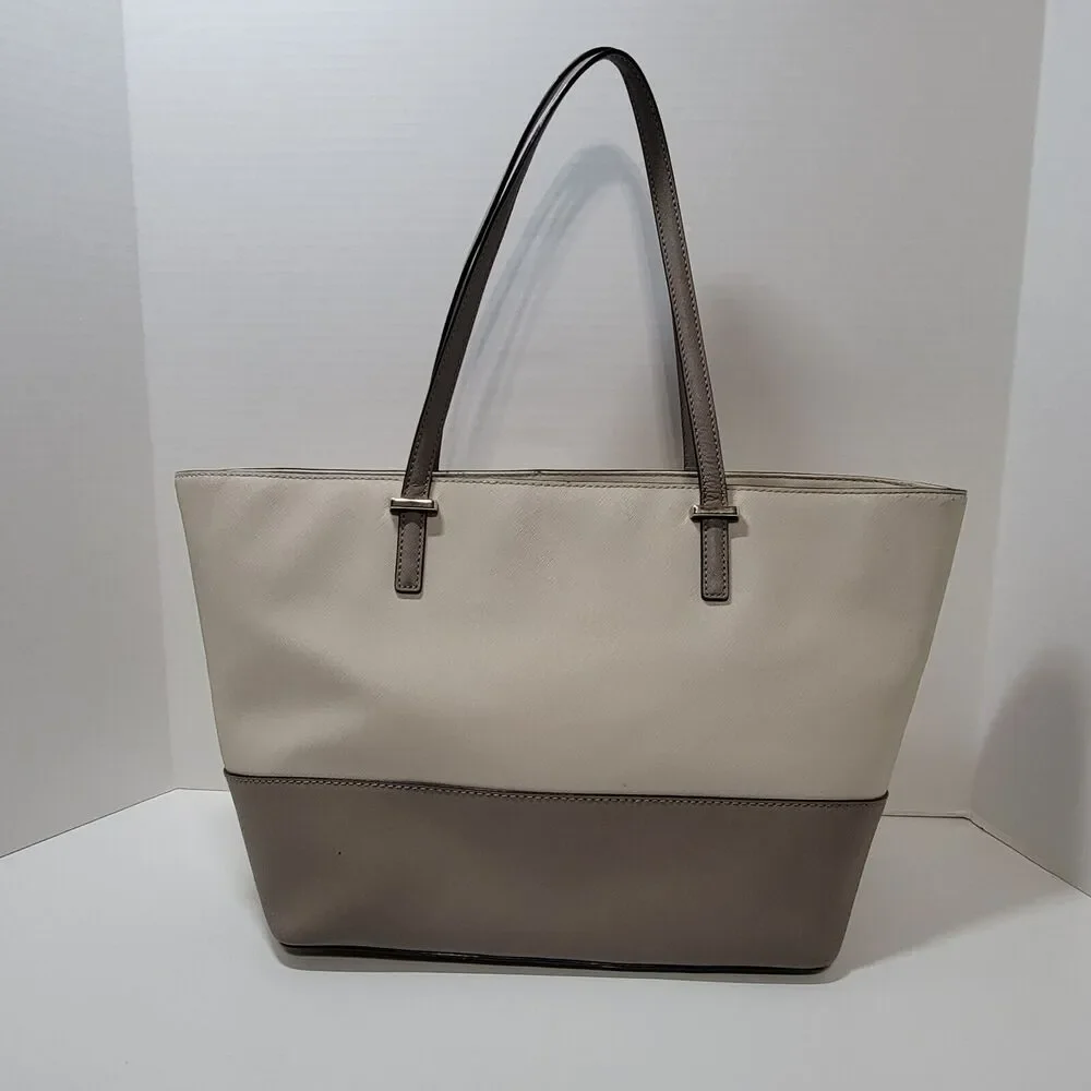 Kate‎ Spade Large Grand Street Harmony Colorblock Tote in Cream and Dove Gray
